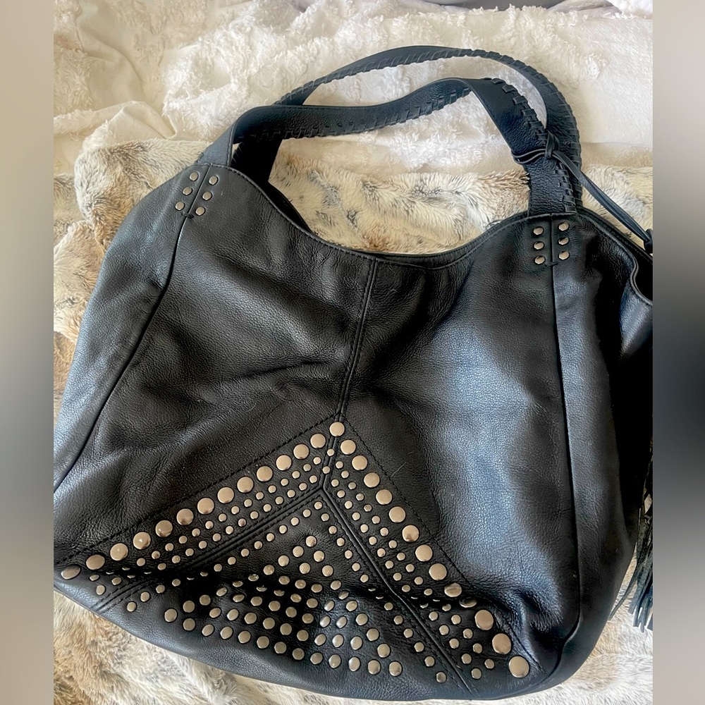 Black Isabella Fiore boho studded large tote